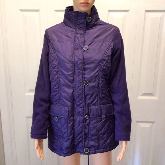 Jackets & Blazers - Womens Purple Quilted Fleece Sleeve Winter Coat Size Small